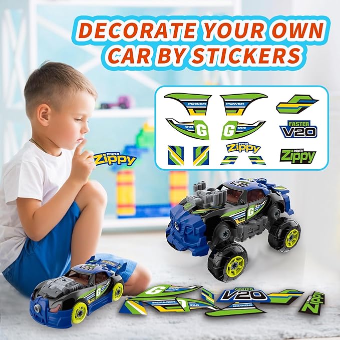 3-in-1 Building Car for Boys Ages 3+, Take Apart Car with Electric Drill, 43 Pcs Construction Toy Truck, Build Your Own Cars with Play Tools, Ideal Educational Present for Kids Children (Black)