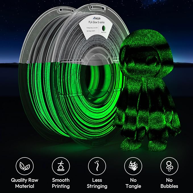 AMOLEN PLA 3D Printer Filament 1.75mm, Glow in the Dark Shiny Multicolor Black Green Filament, Fast Color Change Filament for 3D Printer, Best with UV Lamp, 1kg Spool, Dimensional Accuracy +/- 0.02 mm