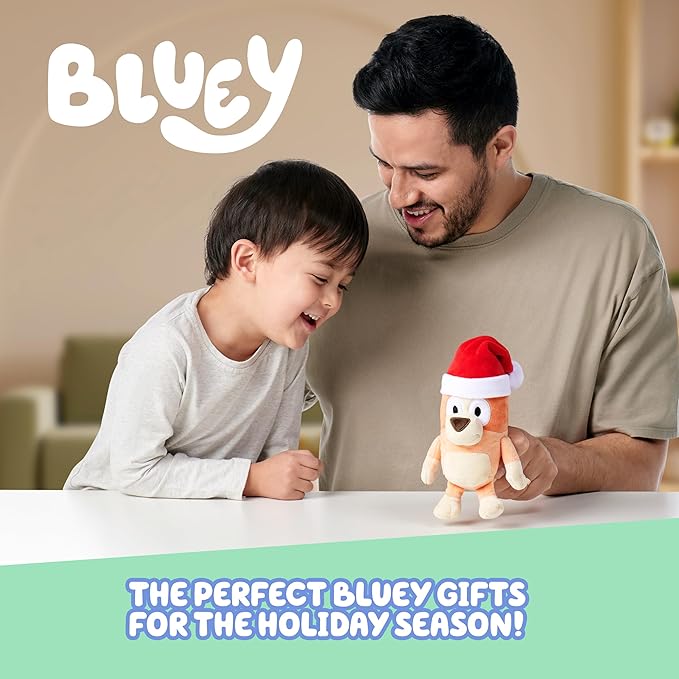 Bluey Toddler Plush Toys Pack of 2, 7-8”, Soft, Festive Holiday Season Plush Figure Toys with Santa Hats, Cuddly Plush Animals for Kids Ages 3+