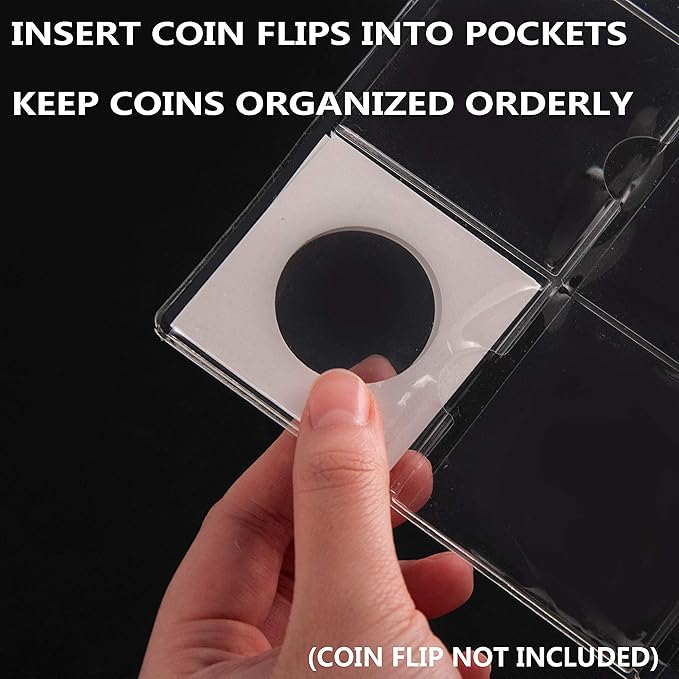 Uncle Paul Coin Binder Sheets for 2" x 2" Cardboard Holders - 200 Pockets for Coin Flips Compatible with Coin Collecting Binder of 4-Ring(A4 Size), 3-Ring(Letter Size) 10 Sheets CS38