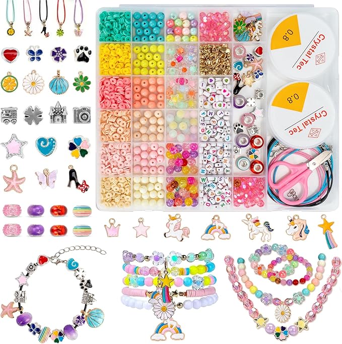 Accevo Unicorn Gifts for Girls, Bracelet Making Kit, 1370PCS Charm Jewelry Making Kit, Gifts for Teenage Girls Toys Age 5 6 7 8 9 10, DIY Arts and Crafts for Kids, Girl Birthday Christmas Presents