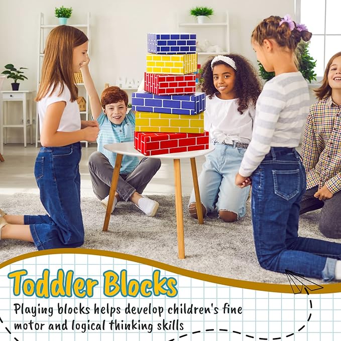 Nuanchu 60 Pcs Cardboard Building Blocks for Kids Large Jumbo Square Rectangle Thick Cardboard Pretend Bricks for Building Stacking Game(Classic Shapes)