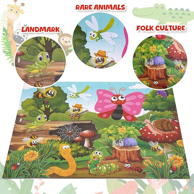 35 Piece Jumbo Floor Puzzle for Kids BugsJigsaw Puzzles, Large Puzzles for Toddler Ages 3-8, Educational Development Toys Giant Floor Puzzle