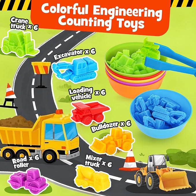 Counting Transportation Color Sorting Toys for Toddlers,Montessori STEM Sensory Preschool Toddler Educational Activities Learning Fine Motor Sorting Matching Games for Kids Boys Girls Ages 3+