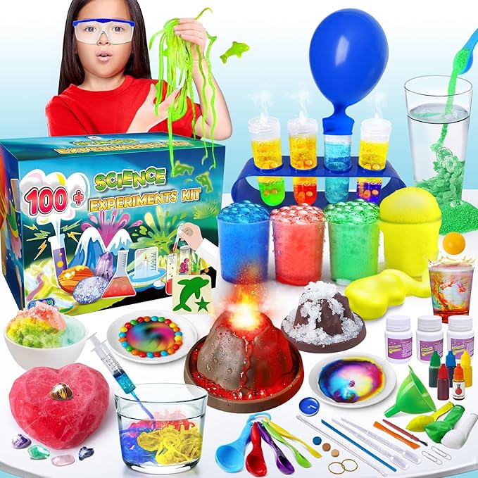 UNGLINGA 100+ Science Lab Experiments Kit for Kids, S.T.E.M Project Activities Educational Birthday Toys Gifts for Boys Girls, Chemistry Set, Gems Dig, Volcano, Glowing Worms