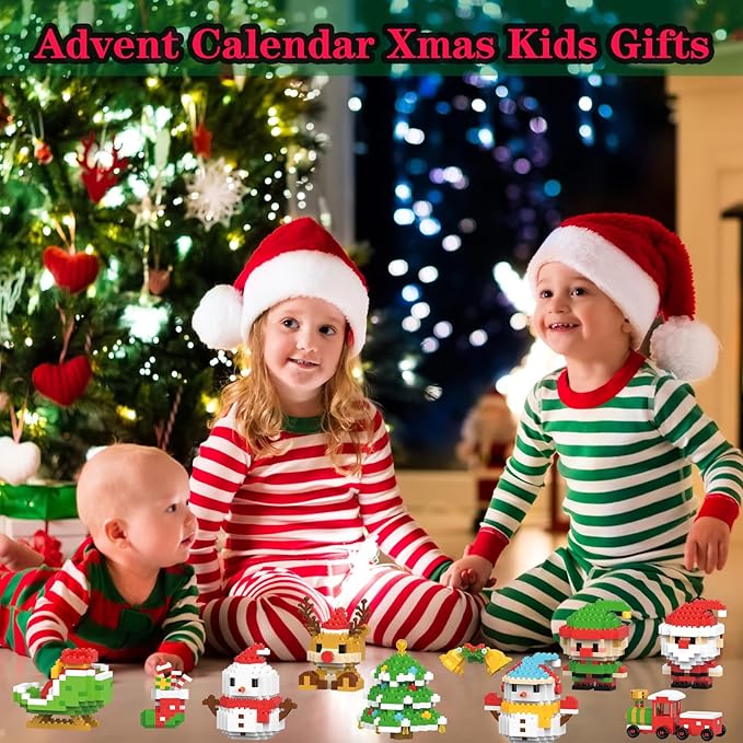 Christmas Santa Building Blocks Set Compatible with Lego Advent Calendar 2025 Stacking New Toys Holiday Present Box New Year Xmas Gifts for Kids for Boys & Girls and Adults