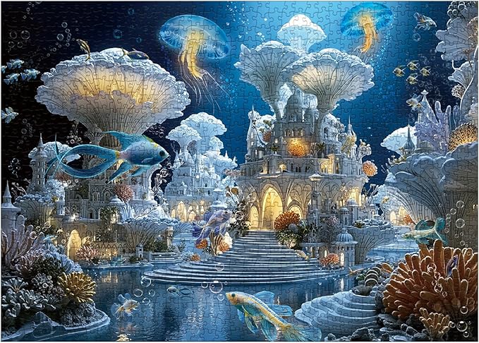 Magic Ocean Mushrooms Castle Puzzles for Adults 1000 Pieces Nature, Fantasy Fish Jellyfish Art Jigsaw Puzzles, Impossible Hard Challenging Puzzle
