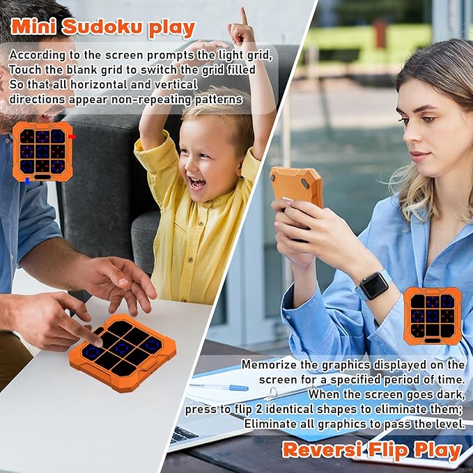 Tic Tac Toe Game, Upgraded 6 in 1 Electronic Tic Tac Toe Bolt Game Rechargeable with Mute Function, Handheld Puzzle Board Game Toys for Educational, Portable Travel Games Gifts for Kids and Adults