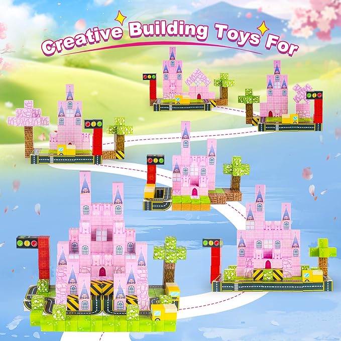 Magnetic Blocks 96 PCS Magnet World Princess Pink Castle World,Toys for 3+ Years Old Girls Boys, Montessori Sensory STEM Preschool Outdoor Toddler Toys, Christmas Birthday Gifts for Kids
