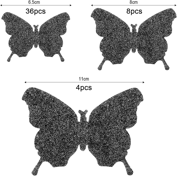 BBTO 48 Pieces Butterfly Wall Decor DIY Mirror 3D Butterfly Stickers Removable Decals for Home Bedroom School Bathroom Living Room Decor(Glitter Black)