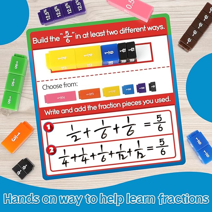 Aizweb Interlocking Fraction Cubes Activity Set - Math Manipulatives for Elementary School, Equivalent Fraction Manipulatives, Percents Cubes, Decimals Cubes, Homeschool Supplies