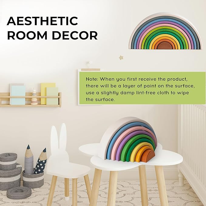 AVDAR 12Pcs Wooden Rainbow Stacker Toy, Extra Large Wooden Rainbow Stacking Toy, Montessori Nesting Puzzle for Kids