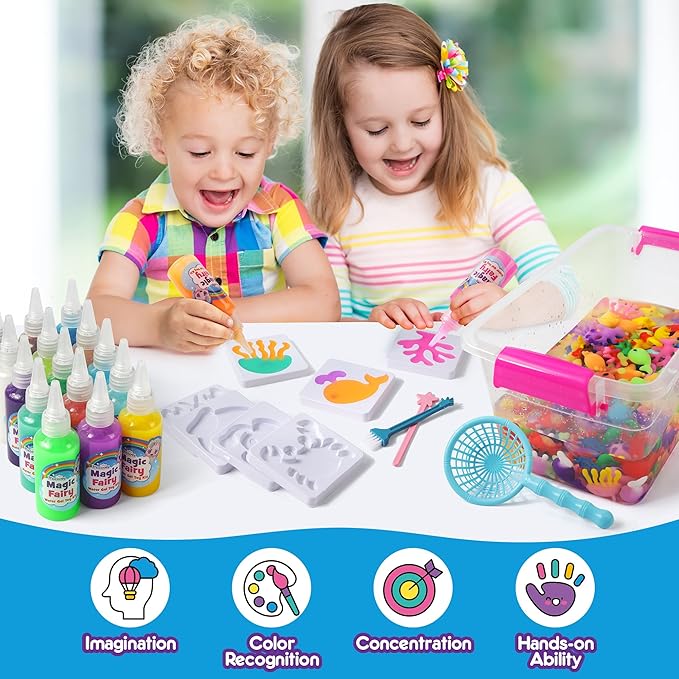 Mocoosy 20 Color Glow in The Dark Magic Water Elf Toy Kit for Kids, Aqua Fairy Water Gel Kit with Magic Gel & Squishy Molds, Make Your Own Squishy Toys & Water Pets, DIY Aqua Art Crafts Birthday Gifts
