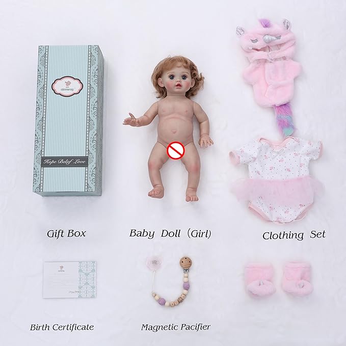 Reborn Baby Dolls, 18inch Large Realistic Hand-Rooted Hair Lifelike Baby Dolls with Accessories for 3+ Year Old Girls Gifts, Pretend Play, Collection