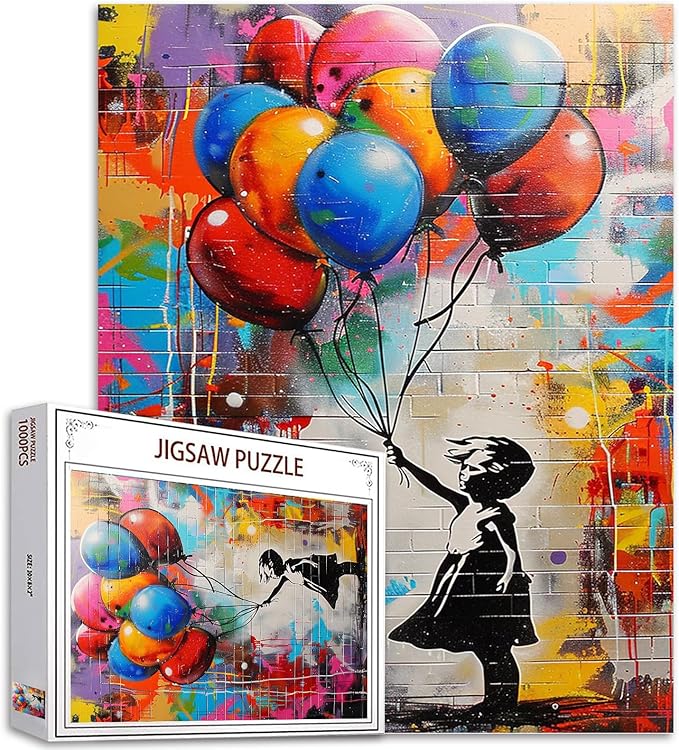 Tucocoo Colorful Balloon Jigsaw Puzzle 1000 Pieces Puzzles for Adults, Banksy Girl Street Pop Art Jigsaw Puzzles for Challenging Family Activity Games 27 x 20 inch DIY Puzzle for Home Decor Gifts