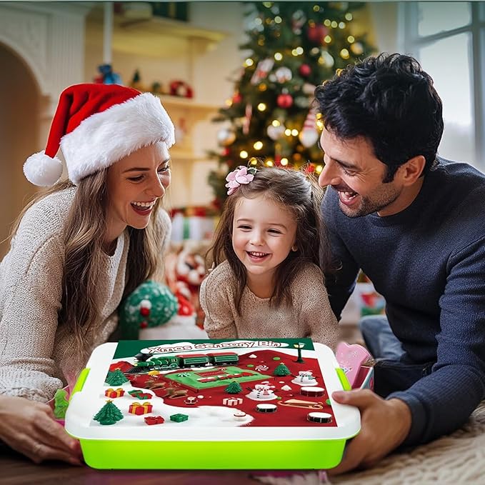 Christmas Sensory Bin Toys for Toddler Kids Age 3-8, Sand Art Play Kits with Xmas Figurine Ornaments, Preschool Learning Sandbox Toys for Winter Activities, Stocking Stuffers Gifts for Boys Girls