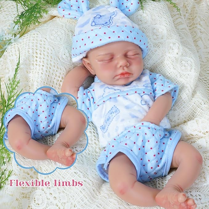 Reborn Baby Dolls Silicone Full Body 12in Weighted Real Life Closed-Eyes Boy Dolls Lifelike Newborn Baby Soft Body Flexible Limbs Not Vinyl