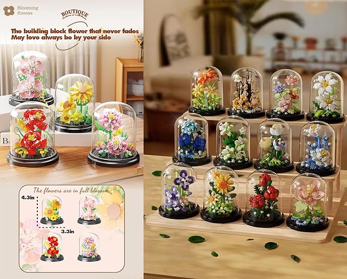Tiny Sunny Home Bouquets Dust Cover Set Building Toy Creative Assembly Bonsai Tree, Ideal for Valentine's Anniversaries Birthday