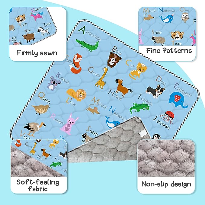 Baby Play Mat，Thick Soft 50" X 50" Playpen mat, Non-Slip and Machine Washable Baby Play Mats for Floor，Crawling Mat for Babies, Toddlers & Infants to Play and Learn (Blue Animal, 50" X 50")