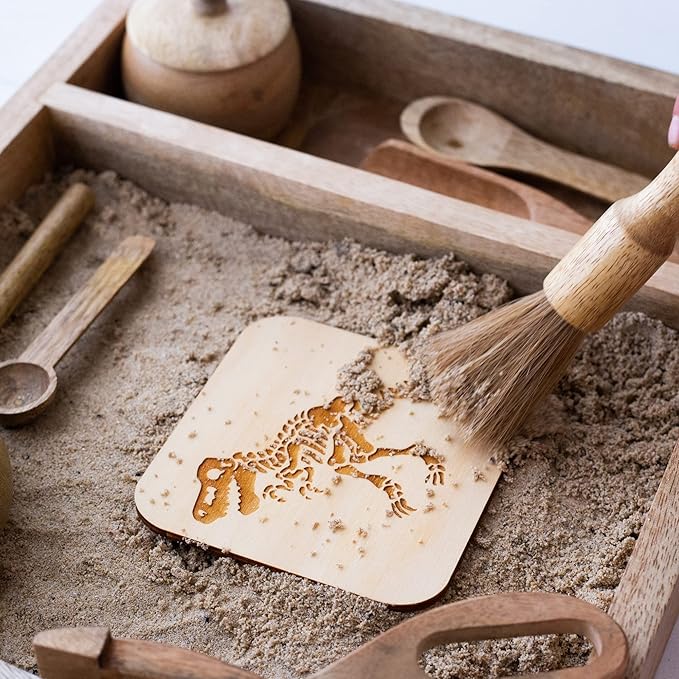 Wooden Sensory Play Bin Set – Montessori Fine Motor & Tactile Exploration Kit with Wooden Tools, Natural Mango Wood