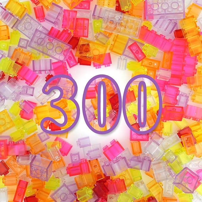 Classic Clear Transparent Bulk Bricks, 300 Pieces and Parts Creative Building Blocks, Compatible with All Major Brands-8 Shapes Building Bricks for Girls