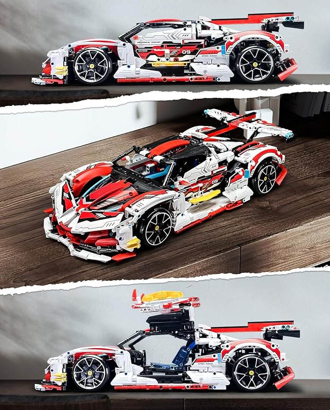 1:10 Race Car MOC Building Kit and Engineering Toy, Adult Collectible Sports Car Technology Car Building Kit, Remote Control Scale Sports Car Model for Adults Men Teens(2277 Pcs)