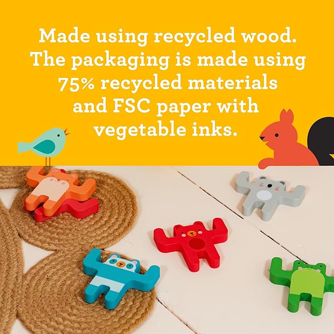 Petit Collage: Animal Acrobats | Wooden Balancing Games | Includes 24 Wooden Animal Pieces | Great for 2-4 Players Ages 3+