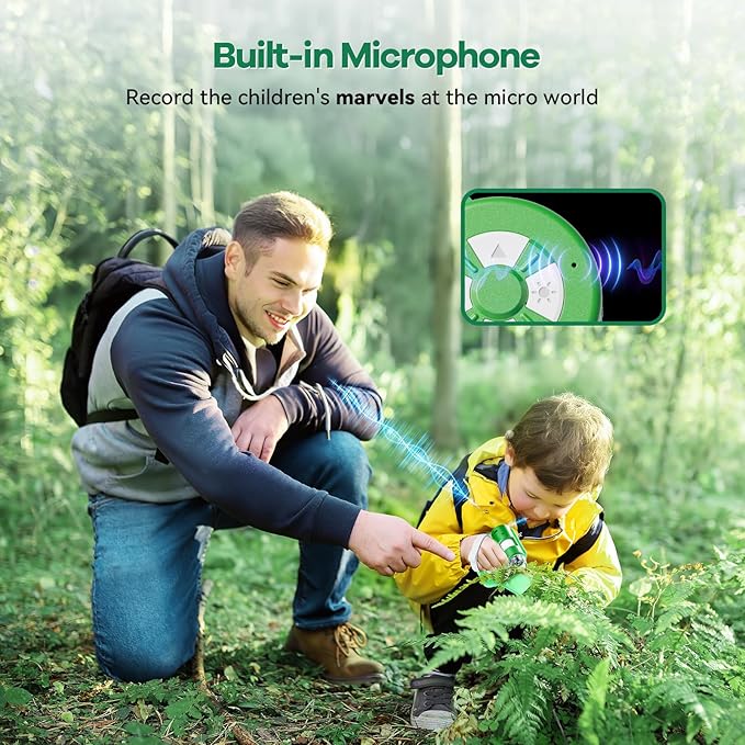 HP20 IPS Microscope for Kids: [3-in-1] [Easy and Fun] 2" Portable Handheld Microscope Miniscope, Pocket Mini Scope Educational Science Kit, Christmas Birthday Gifts for Kids, 32GB, Green