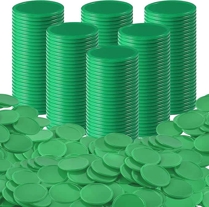 Coopay 1000 Pieces 1 Inch Bingo Chips Bulk, Bingo Markers for Math Practice, Plastic Learning Counters Disks Counting Discs and Poker Chips Game Tokens Kids Reward (Green)