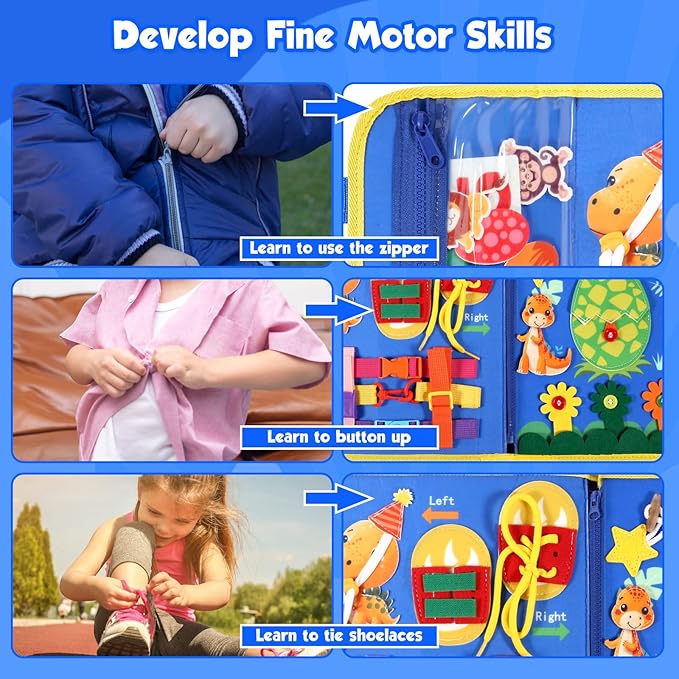 FREYBLI Toddler Busy Board, Montessori Toys for Boy Birthday Gift, Educational Quiet Activity Busy Book for Toddlers, Travel Toys for Airplane Car