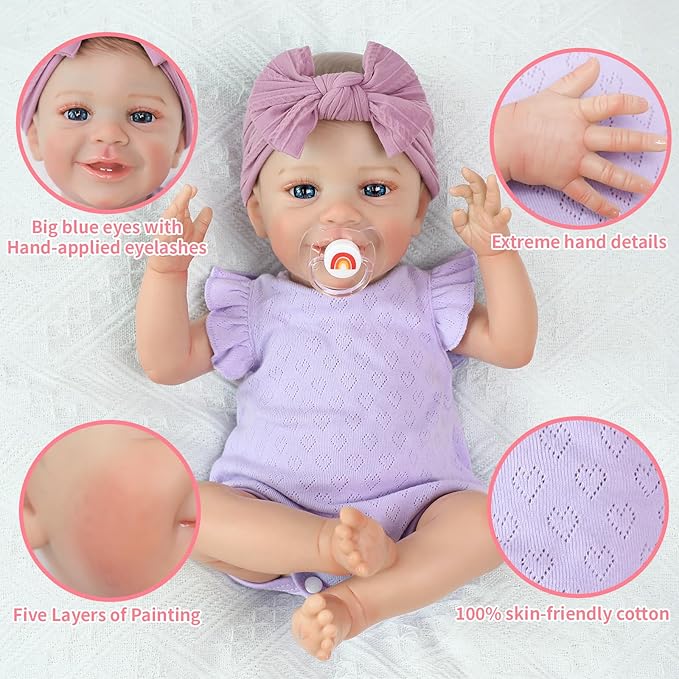 SCOM Realistic Reborn Baby Dolls - 20 Inch Lifelike Newborn Baby Dolls Adorable Girl, Real Life Baby Doll with Accessories, Soft Baby Doll Reborn Gift for 3+ Yrs Kids, Birthday, Christmas, Education