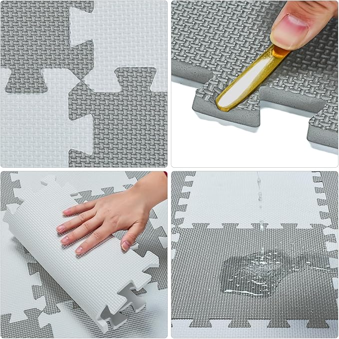 qqpp EVA Rubber 18 Tiles Interlocking Puzzle Foam Floor Mats - Baby Play Mat for Playing | Exercise Mat for Home Workout. Brown, Beige. QC-FJb18N