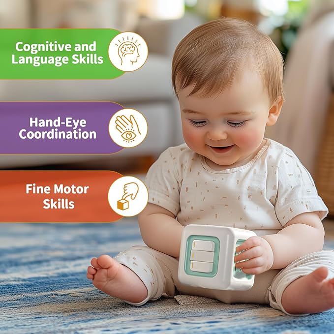 Activity Cube Montessori Toys for 1 Year Old, Sensory Toys Busy Board for Babies 6-12 Months, Car Travel Airplane Toys for Toddlers 1-3, Birthday Gift for 1 Year Old Boys Girls, Green