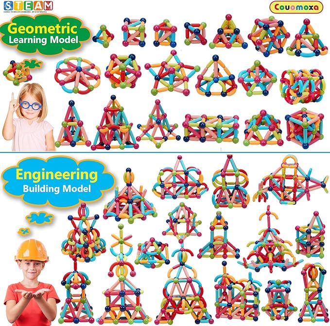 COUOMOXA Magnetic Toy Montessori for Kids: 3 4 5 6 7 8 9 10 11 12 Years Old Kids Building Sticks - Magnetic Creative Toy Age 3-12 Playroom Family - Christmas Birthday Gift for Boys Girls