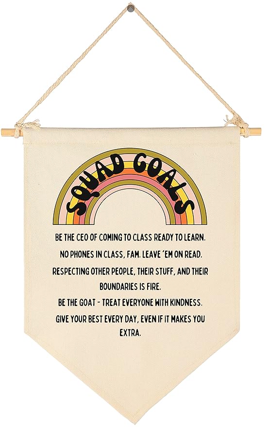 Squad Goals-Funny Class Rules Banner -Teen Slang Flag-Middle Junior High School Classroom Decor-Canvas Hanging Pennant Flag Banner Wall Sign Decor-Door Sign