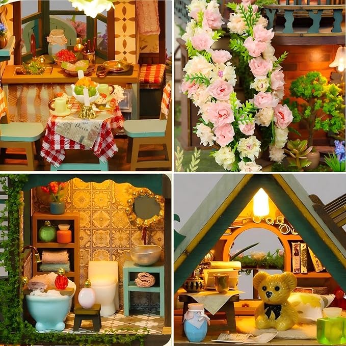 OZJAY Miniature House Kit, DIY Wooden Dollhouse Miniature Kit, Dollhouse Kit, Mini House Building Kit for Adult Teen, Fairy Garden