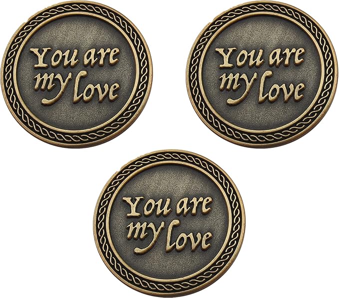 Bulk Set of 3 Romantic Love Expression Coins, You are My Love, All I Want is You, Anniversary Pocket Tokens for Date Night, Love Gift for Men & Women, from Him or Her