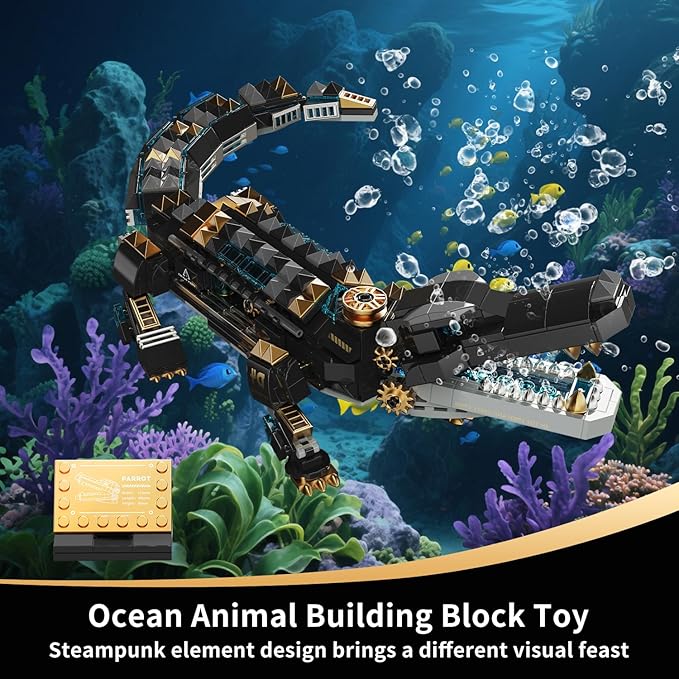 Crocodile Building Sets,STEM Dinosaur World Park Building Toy,Sea Creatures Creativity Model Building Kit,Mechanical Animal Brick Set,Birthday Christmas Valentines Gifts for Kids Boys Girls 8+