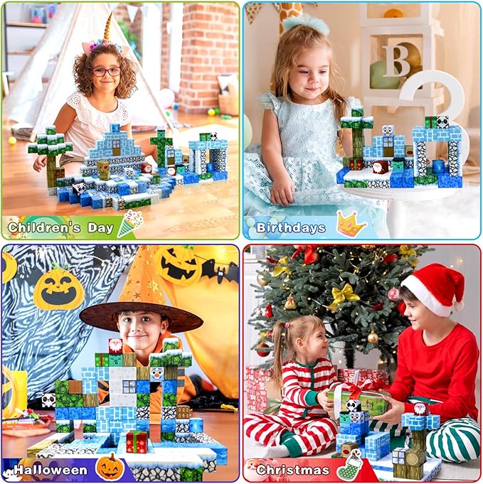 Aleath 100PCS Magnetic Building Blocks-for Kids, Chirstmas Build Magnet World Set for 3-10 Years Old Boys & Girls Magnetic Building Toys for Toddler (Ice)