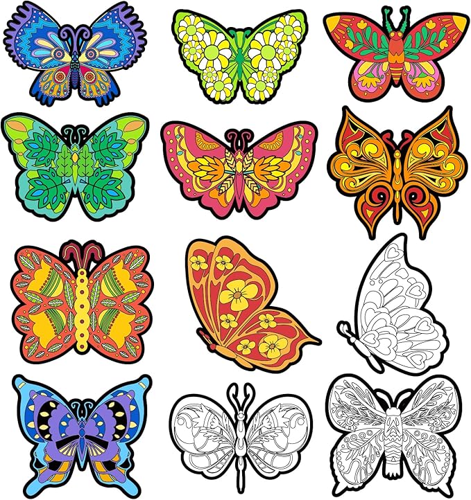 Bosctanuc 24 PCS Butterflies Velvet Coloring Cardstock,Fuzzy Art Posters Color Your Own Butterflies DIY Activity for Kids for Spring Craft