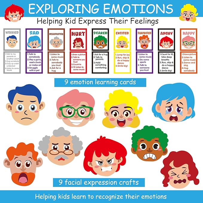 Cinrobiye Social Emotional Learning Activities Montessori Sensory Emotional & Feelings Creative Crafts Set with 9 Face Boards Emotion Flashcards Feelings Sensory Bottles Therapy Game for Preschoolers