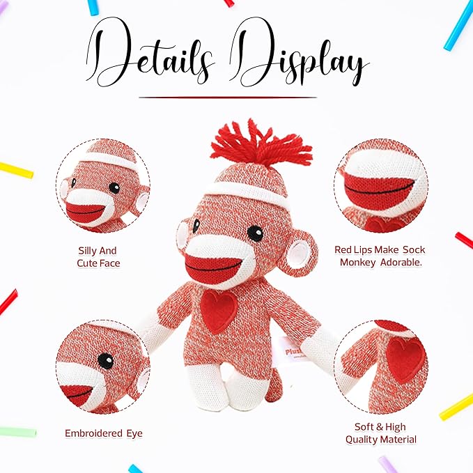 Adorable Sock Monkey 6 Inches, The Original Traditional Hand Knitted Stuffed Animal Toy Gift-for Kids, Babies, Teens, Girls and Boys Baby Doll Present Puppet (Orange)