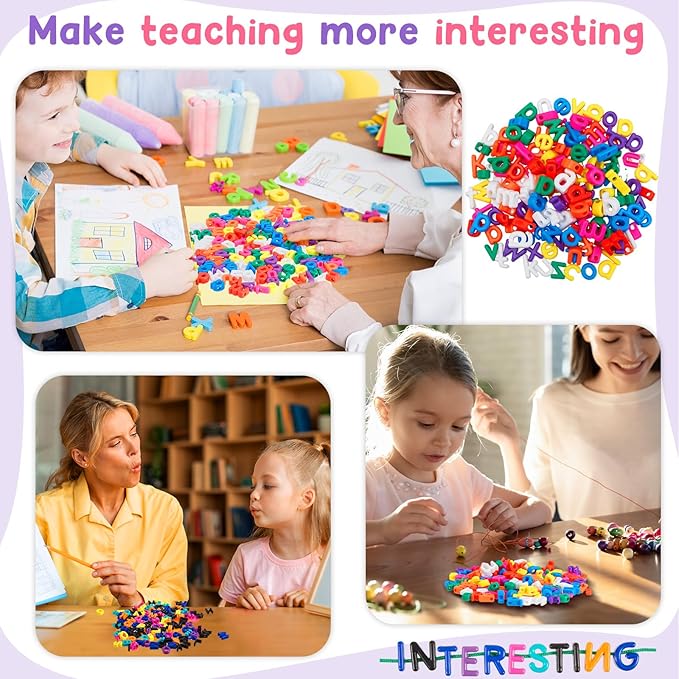 Wesiti 408 Pcs Lacing Letters Alphabet Learning Toys Toddler ABC Alphabet Beads Lacing Sports Skills Toys for Preschool Games Homeschool Supplies Early Spelling (Lowercase Uppercase Letters)