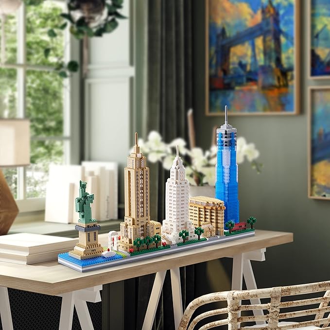 YaJie New York Skyline Micro Mini Blocks Building Set, Collection Model Kit - Detailed City Architecture Toy for Adults & Kids 14+（3452 Pcs）