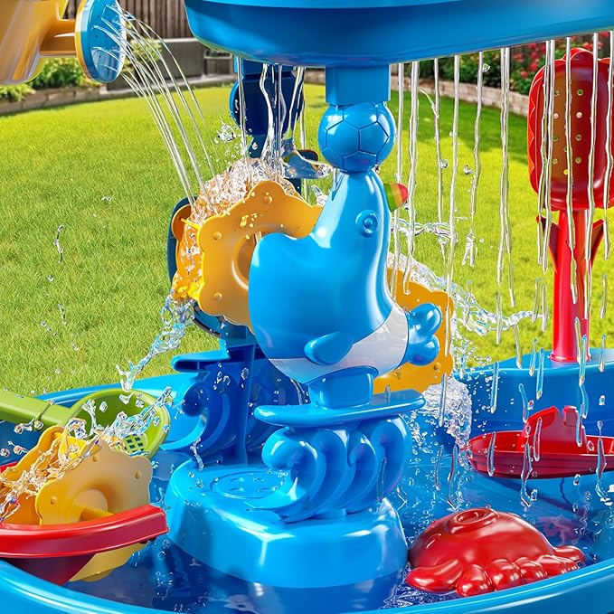 Auto Water Table for Toddlers 3-5, 3-Tier Kids Sand Water Table, Water and Sand Activity Sensory Table Summer Beach Outside Toys Backyard for Kids Toddlers Age 3 4 5 6 7 8