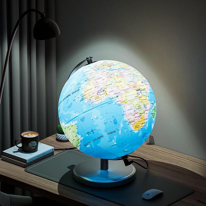 Orionstar 13" Large World Globe with Stand, Educational Globe for Kids Learning, Colorful HD World Map Details, Illuminated Globes Lamp with Stable Heavy Metal Base, LED