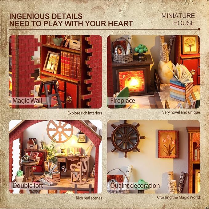 DIY Miniature House Kit Christmas Dollhouse Kit for Adults Romantic Couple Cottage Booknook Building Kit Tiny House Model Kits to Build for Couples (Magic Book Nook)