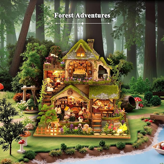 Miniature House Kit, Dollhouse Kit, Miniature Kit, DIY Mini House Building Kit for Adult, Forest Adventure