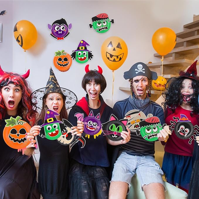 24 Pcs Arts and Crafts for Kids, Halloween Plate Craft Kits Christmas Arts Craft Animal DIY Plate Kit for Halloween Xmas Holiday Party Girl Boy Preschool Classroom DIY Project(Funny)