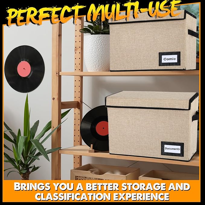 Chuangdi 6 Pcs Comic Book Storage Boxes, Back to School Collapsible Comic Short Box Case with Lid, 15.8 x 7.9 x 11.4 Inch Book Bin Container Holds 150 Comics(Beige)